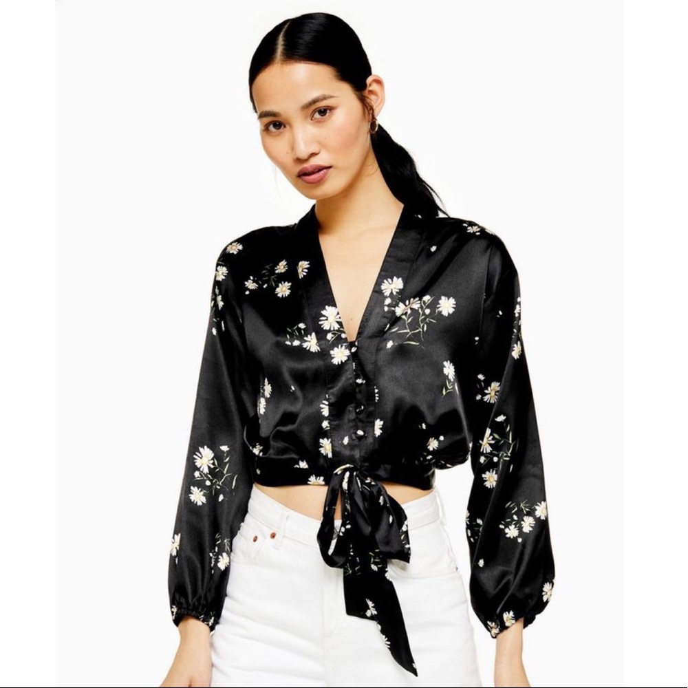 Topshop Daisy Satin Toe Front Blouse